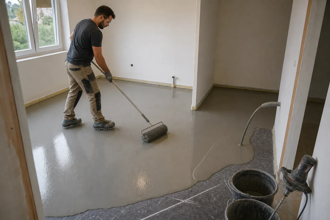 Razlijevanje i odzračivanje samonivelirajuće mase po pripremljenom podu